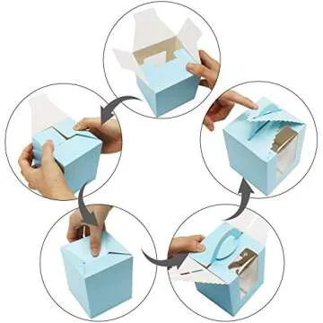EUSOAR Cupcake Boxes, 25pcs 3.6"x 3.6"x 4.3" Single Cupcake Carrier Containers, Muffin Cupcake Gift Boxes Individual with Window Inserts Handle, for Wedding Birthday Party Treats Gift Packaging Boxes