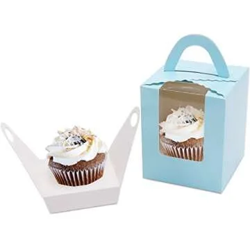 EUSOAR Cupcake Boxes, 25pcs 3.6"x 3.6"x 4.3" Single Cupcake Carrier Containers, Muffin Cupcake Gift Boxes Individual with Window Inserts Handle, for Wedding Birthday Party Treats Gift Packaging Boxes