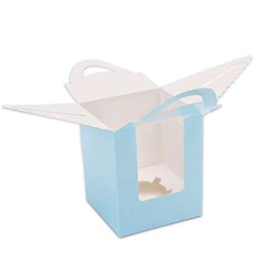 EUSOAR Cupcake Boxes, 25pcs 3.6"x 3.6"x 4.3" Single Cupcake Carrier Containers, Muffin Cupcake Gift Boxes Individual with Window Inserts Handle, for Wedding Birthday Party Treats Gift Packaging Boxes