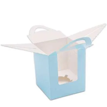 EUSOAR Cupcake Boxes, 25pcs 3.6"x 3.6"x 4.3" Single Cupcake Carrier Containers, Muffin Cupcake Gift Boxes Individual with Window Inserts Handle, for Wedding Birthday Party Treats Gift Packaging Boxes