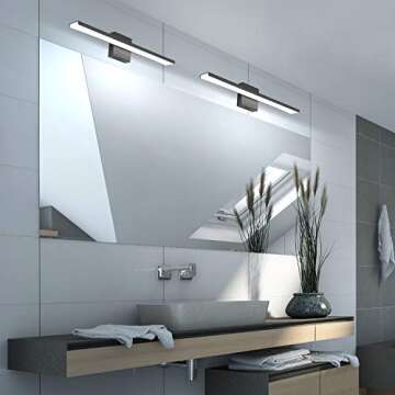 JUSHENG Black Bathroom Vanity Light Fixtures 24 Inch Modern LED Vanity Lighting Bathroom Lights Over Mirror Wall Sconce 24W 6000K Cool White