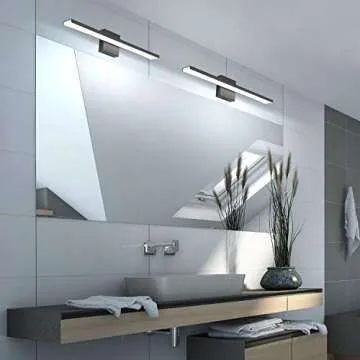 JUSHENG Black Bathroom Vanity Light Fixtures 24 Inch Modern LED Vanity Lighting Bathroom Lights Over Mirror Wall Sconce 24W 6000K Cool White