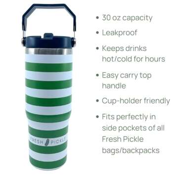 Fresh Pickle 30 oz Tumbler with Handle and Flip Straw Lid, Double Wall Vacuum Insulated Stainless Steel Travel Mug, Leak-Proof Tumblers, Cup-Holder Friendly, Durable Water Bottle for Hot & Cold Drinks