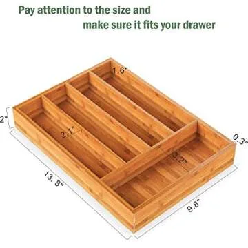 BAMEOS Drawer Organizer Bamboo Silverware Holder, Cutlery Tray 9.76 inches Flatware and Utensil Organizer for Knife Spoon Tool Kitchen Garage