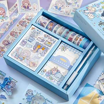 CUNCUN Cute Washi Tape Memo Pad Stickers Set, 10 Rolls Washi Masking Tape 10 Sheets Stickers 30 Sheet Memo Note for DIY Crafts, Gift Wrapping, Aesthetic Supplies, Planners, Bullet Journal