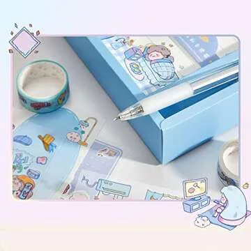 CUNCUN Cute Washi Tape Memo Pad Stickers Set, 10 Rolls Washi Masking Tape 10 Sheets Stickers 30 Sheet Memo Note for DIY Crafts, Gift Wrapping, Aesthetic Supplies, Planners, Bullet Journal