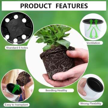 RooTrimmer Nursery Pots, 100 Pack 2.7 inch Plastic Plant Pots, Small Flower Pots for Succulents, Seedlings, Flowers, Transplanting（White）