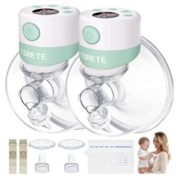 TSRETE Double Wearable Breast Pump - Electric Hands-Free with LCD Display, 9 Levels & Massage Mode