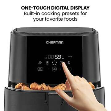 Chefman TurboFry Touch Air Fryer, 8-Quart Family Size, One-Touch Digital Controls for Healthy Cooking, Presets for French Fries, Chicken, Meat, Fish, Nonstick Dishwasher-Safe Parts, Black