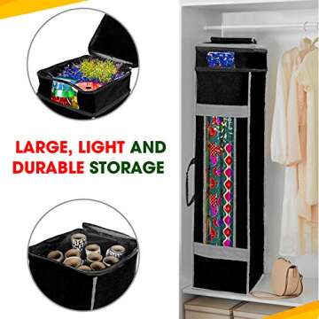 ProPik Holiday Wrapping Paper Storage Organizer Bag with Pocket and Handles Including Hanging Loop Heavy Duty Material with Clear Window 47 X 10 X 10 Inch Fits 40 Inch Long Rolls (Black, 1 Count)