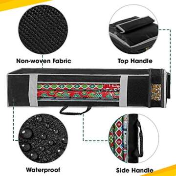 ProPik Holiday Wrapping Paper Storage Organizer Bag with Pocket and Handles Including Hanging Loop Heavy Duty Material with Clear Window 47 X 10 X 10 Inch Fits 40 Inch Long Rolls (Black, 1 Count)