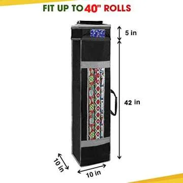 ProPik Holiday Wrapping Paper Storage Organizer Bag with Pocket and Handles Including Hanging Loop Heavy Duty Material with Clear Window 47 X 10 X 10 Inch Fits 40 Inch Long Rolls (Black, 1 Count)