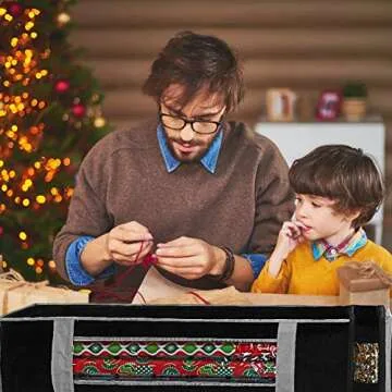 ProPik Holiday Wrapping Paper Storage Organizer Bag with Pocket and Handles Including Hanging Loop Heavy Duty Material with Clear Window 47 X 10 X 10 Inch Fits 40 Inch Long Rolls (Black, 1 Count)