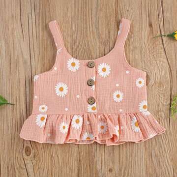 Toddler Baby Girl Cotton Linen Clothes Set Daisy Flower Print Sleeveless Ruffled Hem Tank Tops Shorts Set 2Pcs Summer Outfits (Pink, 4-5 Years)