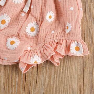 Toddler Baby Girl Cotton Linen Clothes Set Daisy Flower Print Sleeveless Ruffled Hem Tank Tops Shorts Set 2Pcs Summer Outfits (Pink, 4-5 Years)