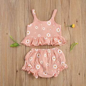 Toddler Baby Girl Cotton Linen Clothes Set Daisy Flower Print Sleeveless Ruffled Hem Tank Tops Shorts Set 2Pcs Summer Outfits (Pink, 4-5 Years)