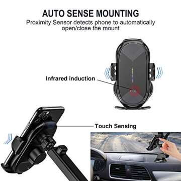 YITUMU Wireless Car Charger,15W Qi Fast Charging Auto-Clamping Air Vent Windshield Dashboard Car Phone Mount,Long Arm Suction Cup Holder for iPhone Samsung LG