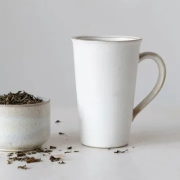 Elegant Tall Stoneware Mug with Matte White Glaze