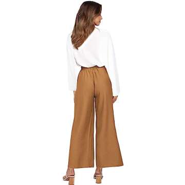 FANCYINN Womens 2 Piece Crop Pants Set V Neck Long Sleeves Tops High Waisted Cropped Paper Bag Pants with Belt Khaki Pants & White Blouse XS