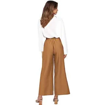 FANCYINN Womens 2 Piece Crop Pants Set V Neck Long Sleeves Tops High Waisted Cropped Paper Bag Pants with Belt Khaki Pants & White Blouse XS