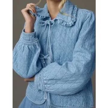 Kedera Women's Denim Jacket Trendy Peter Pan Collar Lightweight Style