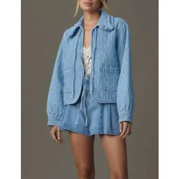 Kedera Women's Denim Jacket Trendy Peter Pan Collar Lightweight Style