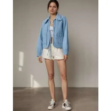 Kedera Women's Denim Jacket Trendy Peter Pan Collar Lightweight Style