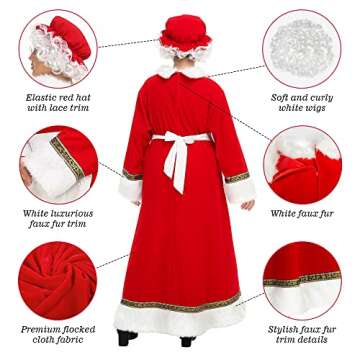 ABALAGU Mrs. Claus Costume for Women 5PCS Santa Dress Outfit Adult Christmas Santa Costume Plus Size (Red, Large)