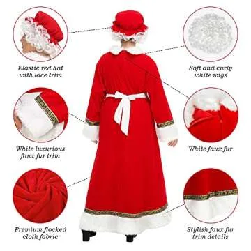 ABALAGU Mrs. Claus Costume for Women 5PCS Santa Dress Outfit Adult Christmas Santa Costume Plus Size (Red, Large)