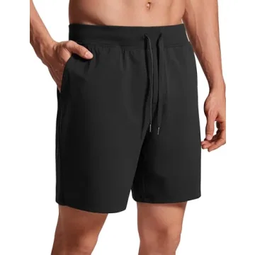 CRZ YOGA Men's 4-Way Stretch Workout Shorts - Premium Black Athletic Shorts with Pockets
