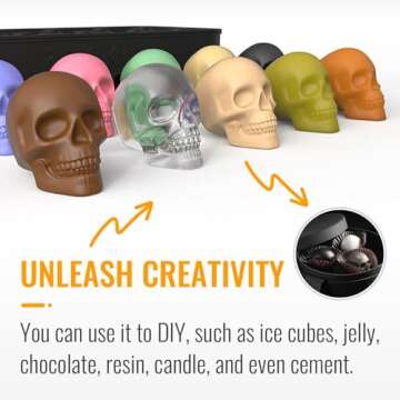 HAVOER 3D Skull Ice Cube Mold Tray -Novelty Shaped Ice Maker for Whiskey Cocktails Drinkers,Bartende...