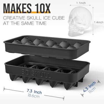 HAVOER 3D Skull Ice Cube Mold Tray -Novelty Shaped Ice Maker for Whiskey Cocktails Drinkers,Bartenders,Easy Release Silicone Kull Molds,Baking Chocolate Candy,Home Bars