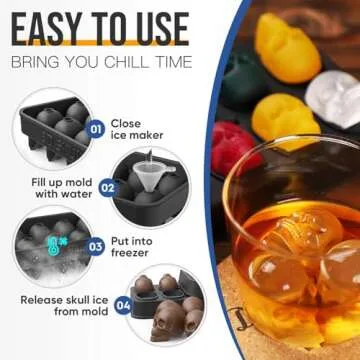 HAVOER 3D Skull Ice Cube Mold Tray -Novelty Shaped Ice Maker for Whiskey Cocktails Drinkers,Bartenders,Easy Release Silicone Kull Molds,Baking Chocolate Candy,Home Bars