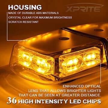Xprite Amber Yellow 36 LED Rooftop Emergency Strobe Lights Mini Bar 16 Flashing Modes Warning Beacon...