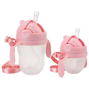 Weighted Straw Sippy Cup Conversion Kit, Compatible for Comotomo Baby Bottle, 5 Ounce and 8 Ounce (2 Packs, Pink)