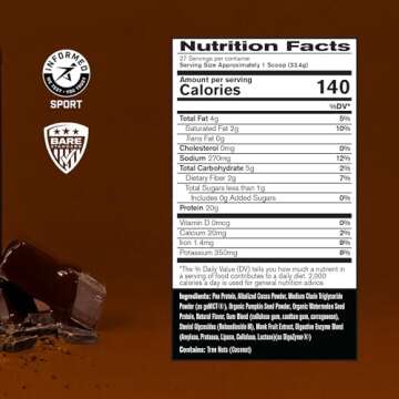 BARE PERFORMANCE NUTRITION Vegan Protein, Plant Based Protein, Pea Protein, Watermelon Protein and P...