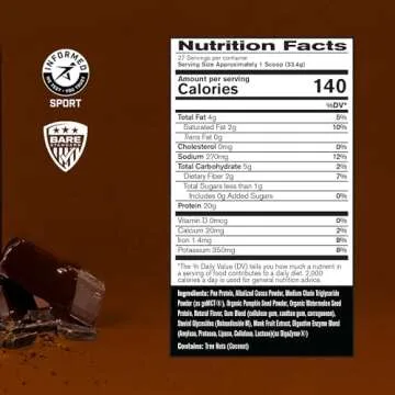 BARE PERFORMANCE NUTRITION Vegan Protein, Plant Based Protein, Pea Protein, Watermelon Protein and P...