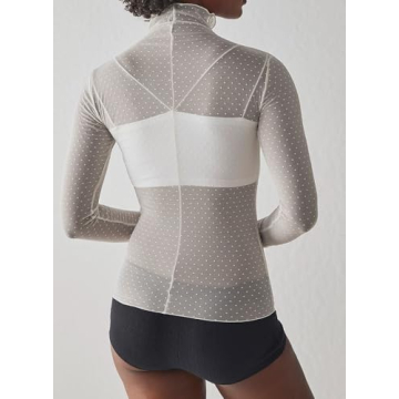 Essrite Chic Mock Neck Mesh Sheer Blouse for Women