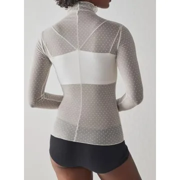 Essrite Chic Mock Neck Mesh Sheer Blouse for Women