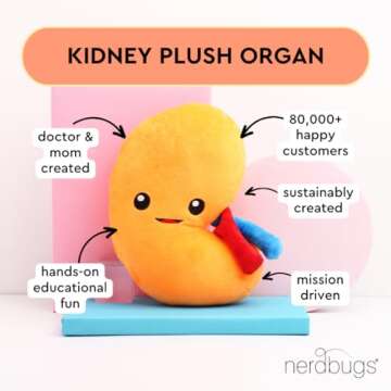 nerdbugs Kidney Plush - Urine for a Treat!- Large Kidney Plush Organ Toy/Kidney Transplant Gift/Heal...