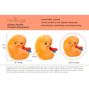 nerdbugs Kidney Plush - Urine for a Treat!- Large Kidney Plush Organ Toy/Kidney Transplant Gift/Health Education Gift/Dialysis Gift