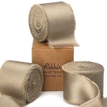 Ribbli Champagne Gold Silk Satin Ribbon 1.5 Inch x 30 Yard Handmade Frayed Chiffon Champagne Ribbon ...
