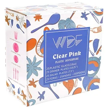 WDF 25 Guest Pink Plates with Pink Plastic Silverware&Pink Cups-Neon Clear Plastic Dinnerware include 50 Plates,25Forks, 25 Knives, 25 Spoons,25 Plastic Cups for Valentine's Day&Baby Shower
