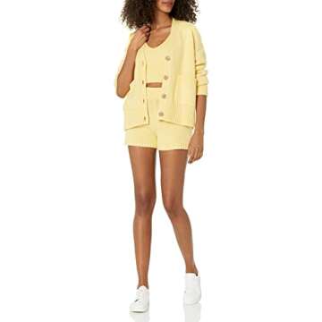 The Drop Women's Brigitte Chunky Button Front Pocket Ribbed Cardigan, Butter, S