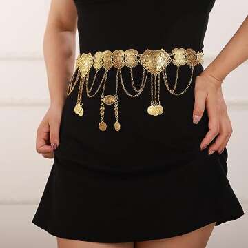 Wiwpar Women Gold Waist Chain Belt Coin Pendent Tassel Long Belt Body Belly Jewelry for Dresses Jean...