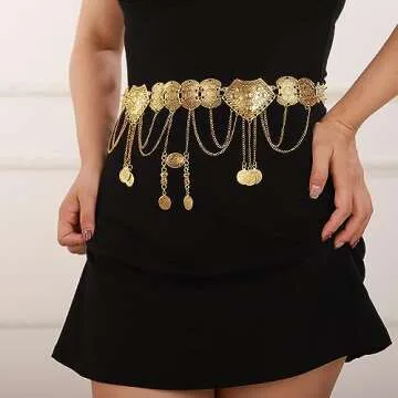 Wiwpar Women Gold Waist Chain Belt Coin Pendent Tassel Long Belt Body Belly Jewelry for Dresses Jean...