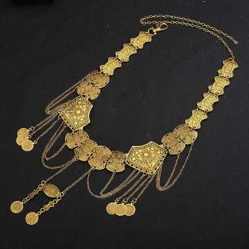 Wiwpar Women Gold Waist Chain Belt Coin Pendent Tassel Long Belt Body Belly Jewelry for Dresses Jeans Summer Beach Body Waist Chain Jewelry for Ladies (Gold)