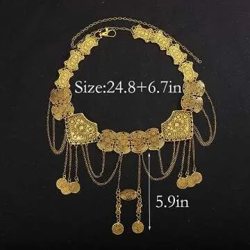 Wiwpar Women Gold Waist Chain Belt Coin Pendent Tassel Long Belt Body Belly Jewelry for Dresses Jeans Summer Beach Body Waist Chain Jewelry for Ladies (Gold)