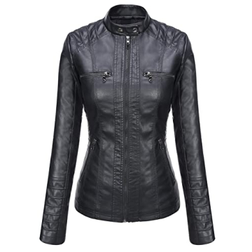 Springrain Women's Faux Leather Jacket with Detachable Hood