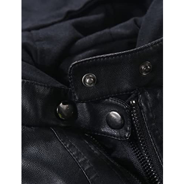 Springrain Women's Faux Leather Jacket with Detachable Hood